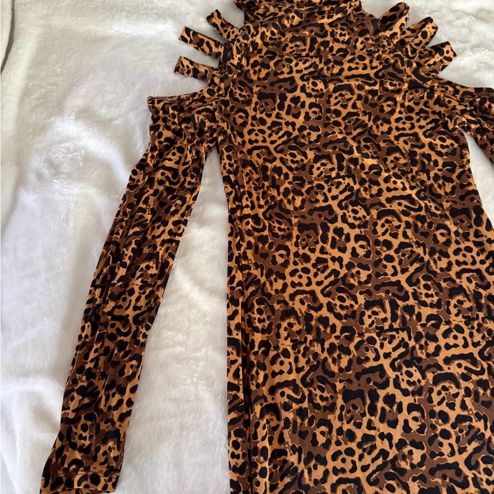 Venus Body Con Strappy Shoulder Cheetah Print Choker Neck Dress XS - Picture 4 of 8
